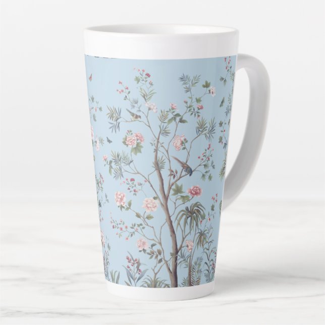 Blue antique floral pattern   latte mug (Right Angle)