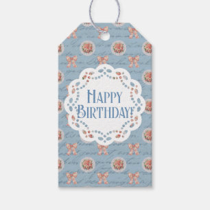 Blue Antique Personalised Happy Birthday  Gift Tags