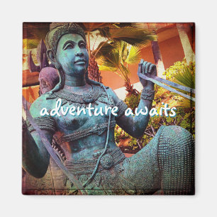 Blue Antique Warrior Statue Adventure Awaits Quote Magnet