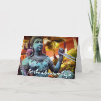 Blue Antique Warrior Statue Let Adventure Begin