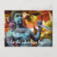 Blue Antique Warrior Statue Let Adventure Begin