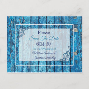 Blue Antique Weathered Wood Wedding Save the Date Announcement Postcard
