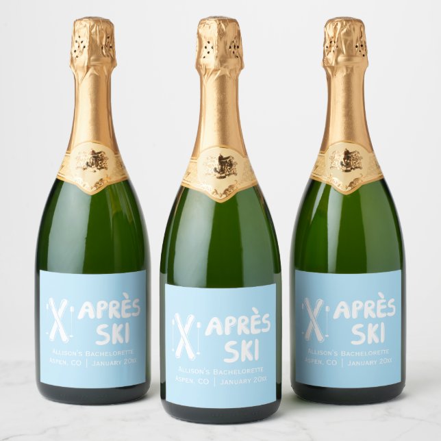 Blue Apres Ski Bachelorette Party Champagne Sparkling Wine Label (Bottles)
