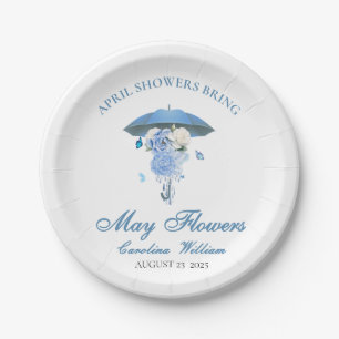 Blue April Showers Bring May Flower Baby Shower Paper Plate