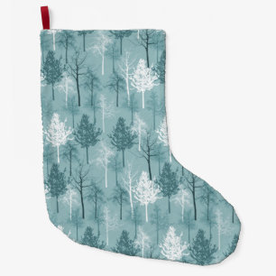 Blue Aqua and White Trees Large Christmas Stocking