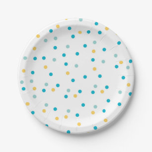 Blue, aqua and yellow spotty party plates