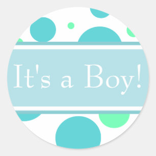Blue & Aqua Baby Boy Announcement Shower Sticker