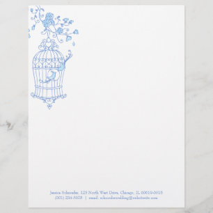 Blue aqua bird cage letterhead
