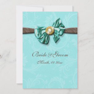 Blue aqua brown gem bow floral invitation