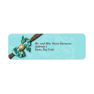 Blue aqua brown gem bow floral return address label