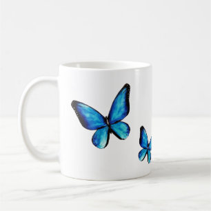 Blue aqua butterfly watercolor coffee mug