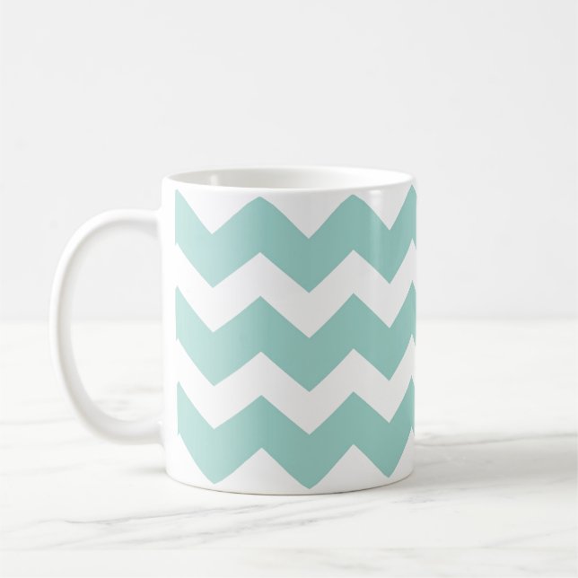 Blue aqua chevron zigzag pattern modern trend coffee mug (Left)