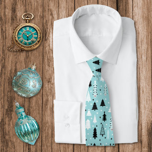 Blue Aqua Christmas Tree Forest Pattern Tie