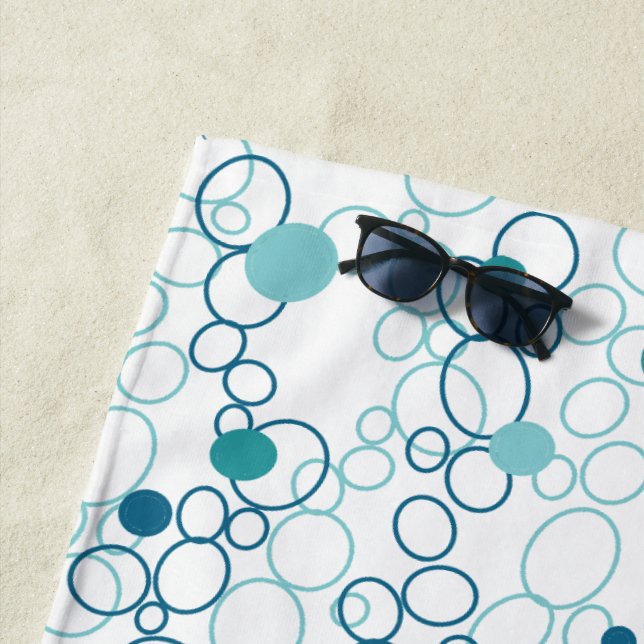 Blue Aqua Circles Dots Beach Towel (In Situ)