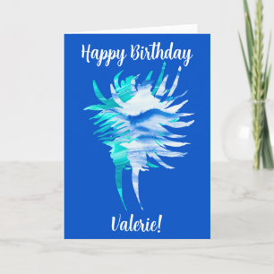 Blue-aqua conch shell wave-silhouette watercolor thank you card
