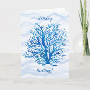 Blue-aqua coral silhouette  card