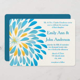 Blue Aqua Floral Chrysanthemum Wedding Invitations