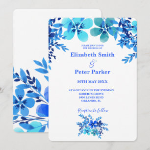 Blue & Aqua Floral Watercolor Wedding Invitation