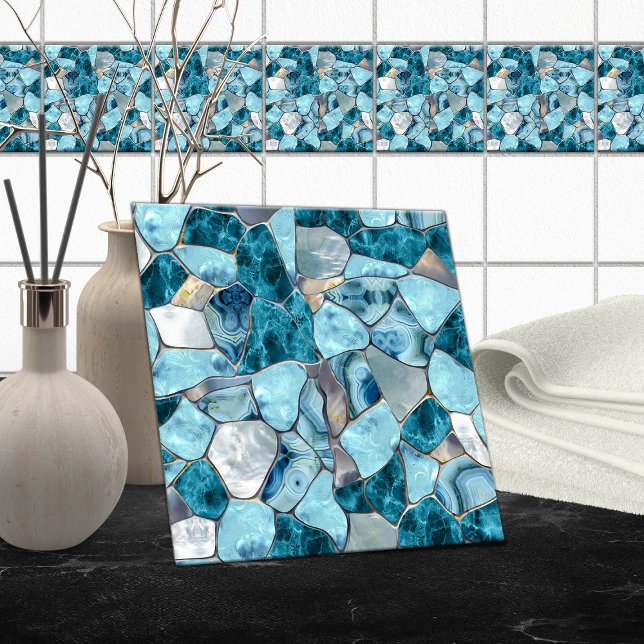 Blue aqua gemstone abstract cells ceramic tile (Creator Uploaded)