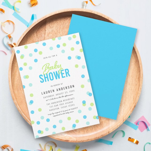 Blue Aqua Green Confetti Baby Shower Invitation (Creator Uploaded)