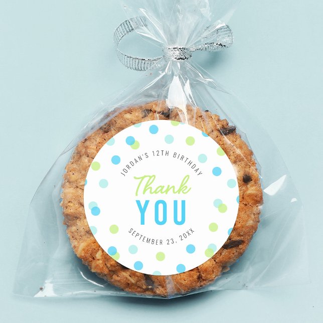 Blue Aqua Green Confetti Birthday Thank You Classic Round Sticker (Creator Uploaded)