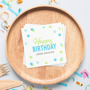 Blue Aqua Green Confetti Happy Birthday Napkin