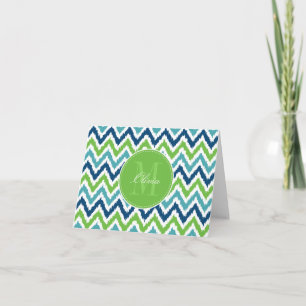 Blue Aqua Green Zigzag Ikat Pattern Note Card
