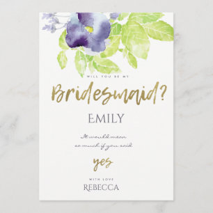 BLUE AQUA INK WATERCOLOUR FLORAL BRIDESMAID INVITATION