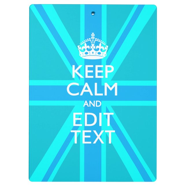 Blue Aqua Keep Calm And Your Text Union Jack Clipboard (Back)