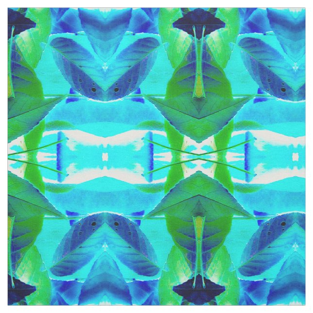 Blue Aqua Leaves Fabric (Swatch)