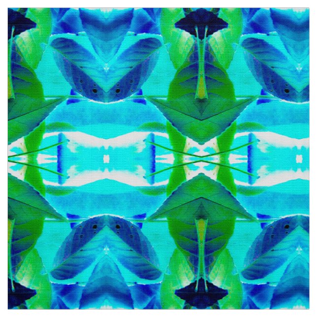 Blue Aqua Leaves Fabric (Swatch)