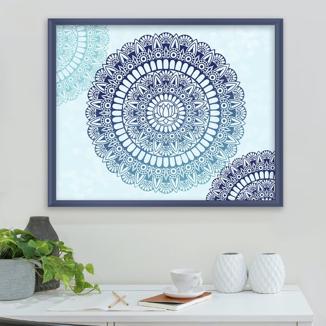 Blue Aqua Lotus Henna Mandala Print (Creator Uploaded)