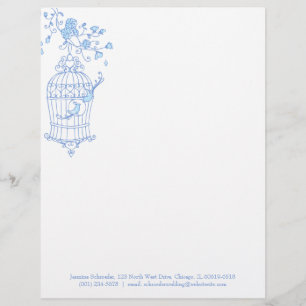 Blue aqua love bird cage letterhead