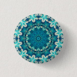 Blue Aqua Mandala Rosette Retro Hippie 3 Cm Round Badge