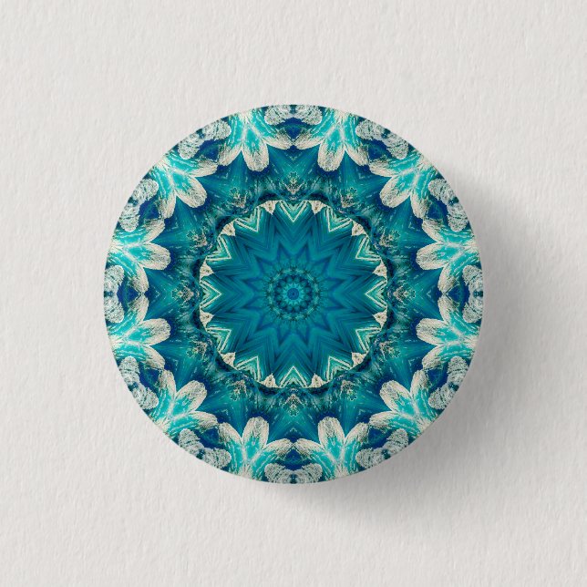 Blue Aqua Mandala Rosette Retro Hippie 3 Cm Round Badge (Front)