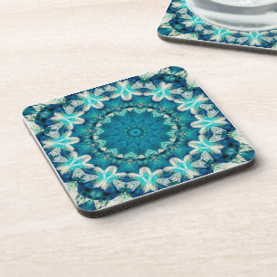 Blue Aqua Mandala Rosette Retro Hippie Coaster