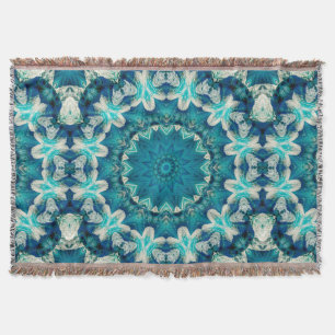 Blue Aqua Mandala Rosette Retro Hippie Throw Blanket