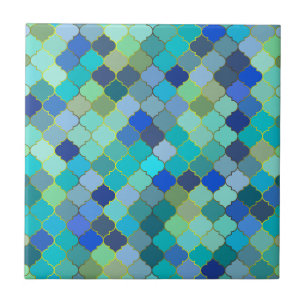 Blue Aqua Moroccan Mosaic Pattern Ceramic Tile