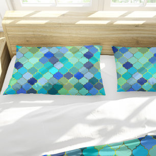 Blue Aqua Moroccan Mosaic Pattern Pillowcase