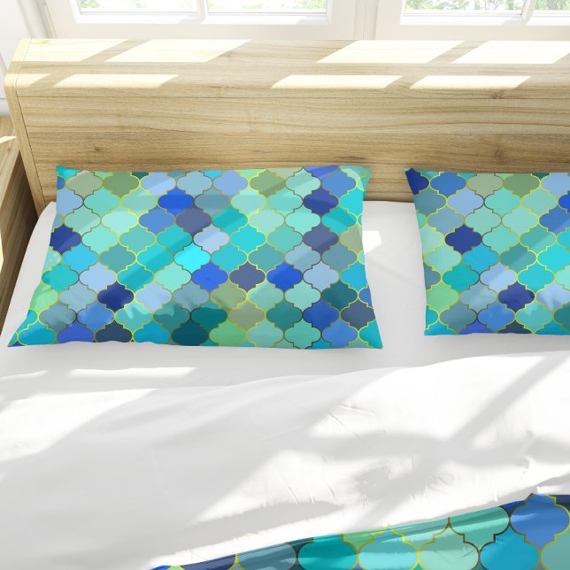 Blue Aqua Moroccan Mosaic Pattern Pillowcase (Blue Aqua Moroccan Mosaic Pattern Pillow Case)