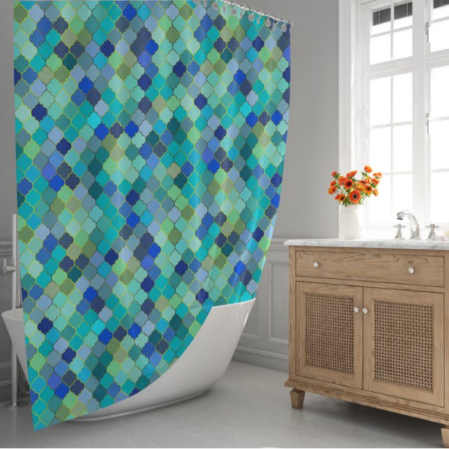 Blue Aqua Moroccan Mosaic Pattern Shower Curtain (Blue Aqua Moroccan Mosaic Pattern Shower Curtain
)