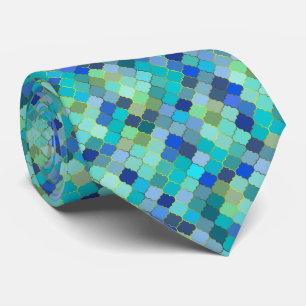 Blue Aqua Moroccan Mosaic Pattern Tie