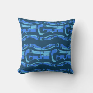 Blue Aqua Navy Blue Swirling Tiers Southwest Look Cushion
