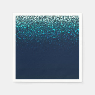 Blue Aqua Navy Glitter Sparkle Birthday Party Napkin