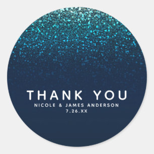 Blue Aqua Navy Glitter Sparkle Sweet 16 Party Classic Round Sticker