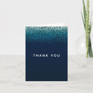 Blue Aqua Navy Glitter Sparkle Thank You Card