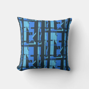Blue Aqua Navy Southwest Look Tribal Art Mosaic Cushion