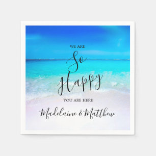Blue Aqua Ocean Beach Coastal  Wedding Engagment Napkin