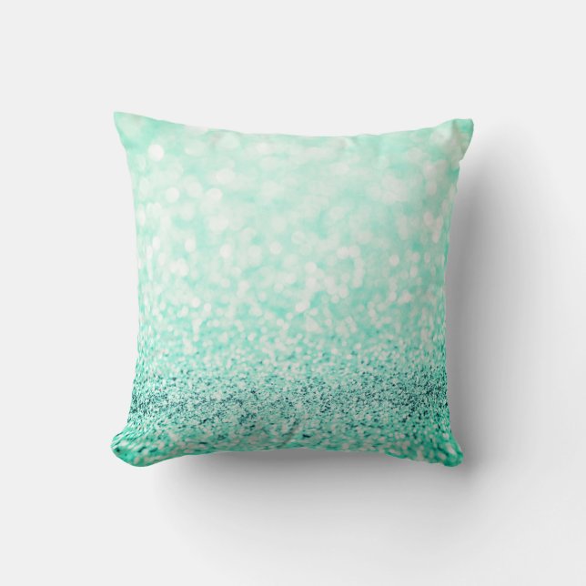 Blue Aqua Ocean Blue Glitter  White Delicate Cushion (Front)