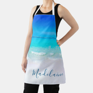 Blue Aqua Ocean Sea Beach Coastal  Personal Name Apron